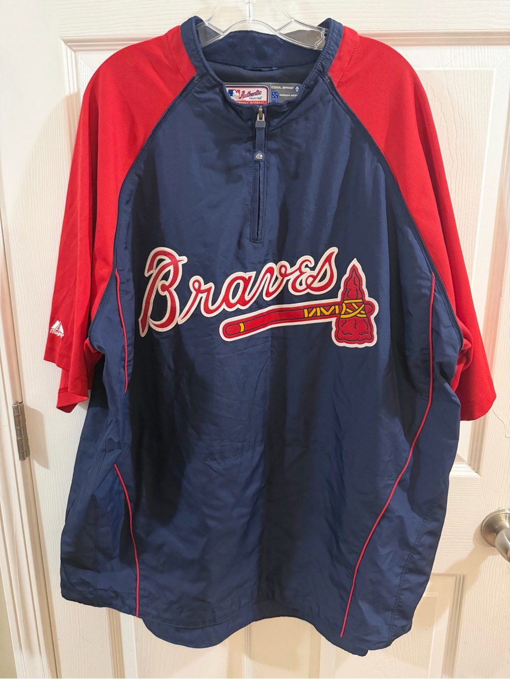 Majestic Navy Pullover with Red & White Atlanta Braves Logo Accents